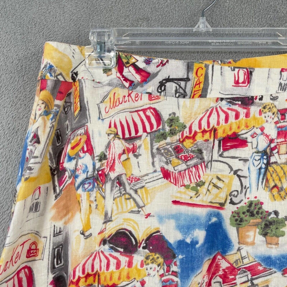 Liz Claiborne Linen Skirt Womens 12 Beige European Vacation Cafe Market Novelty - Picture 2 of 11